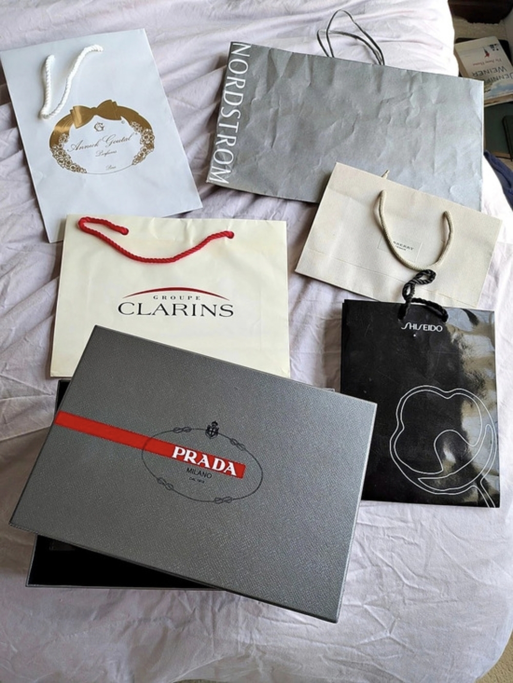 Prada Gray & Black Presentation Box & Shopping Bags